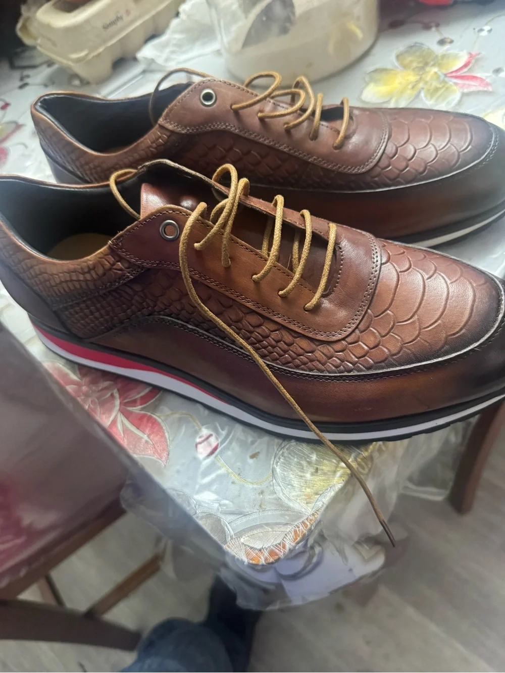 Men's Brown Textured Leather Casual Lace-Up Shoes